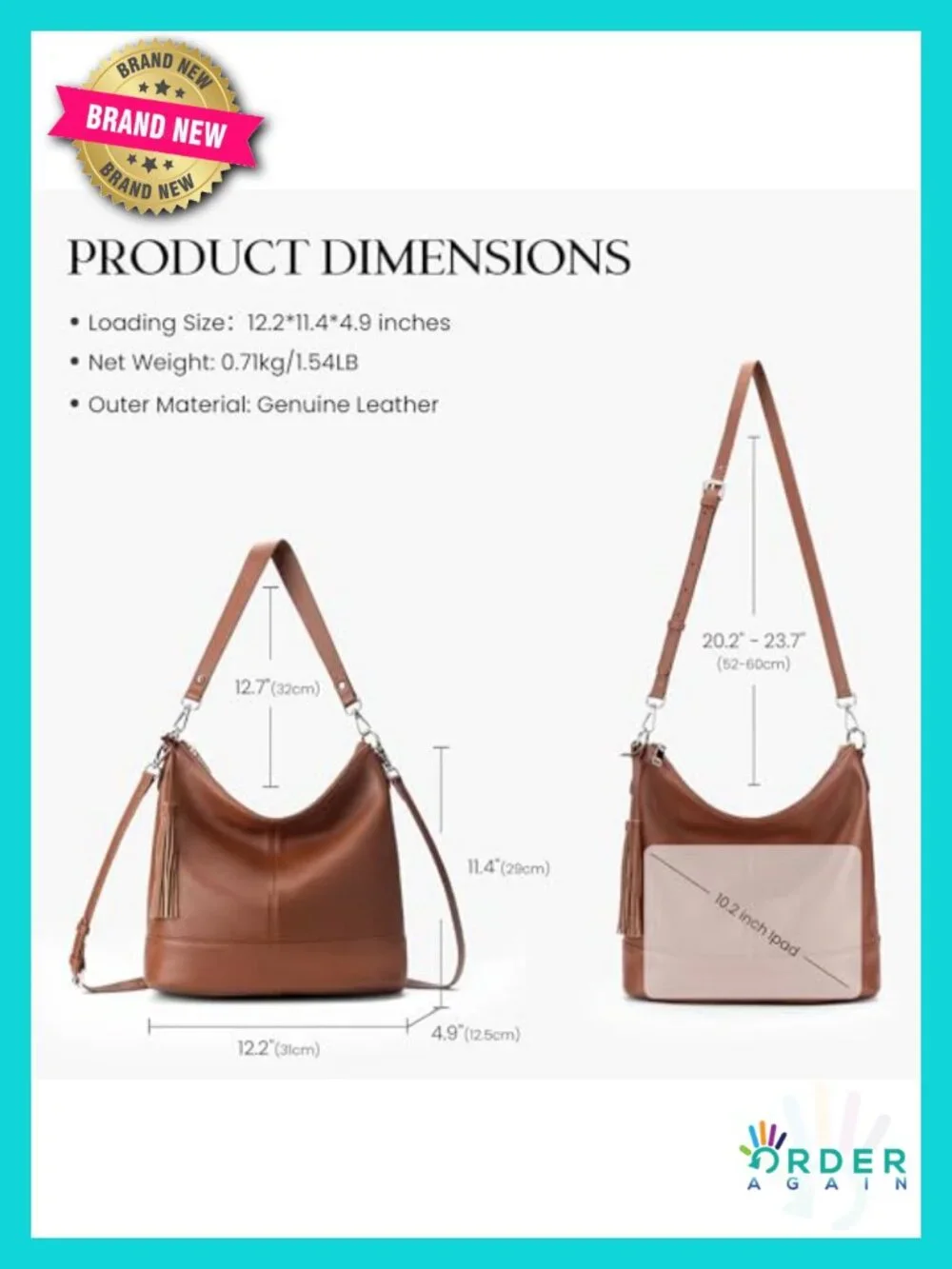Genuine Leather Hobo Crossbody Bag with Removable Straps